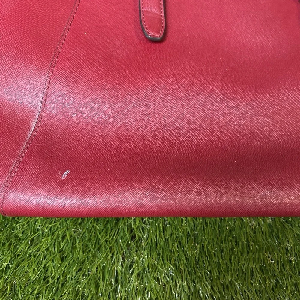 Michael Kors Ciara Large Satchel Red Saffiano Leather Crossbody Handbag GoldTone